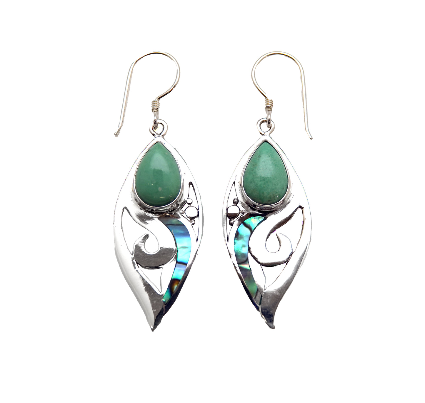 (379BVAPAUA) Tear Drop Variscite & Paua Silver Earrings