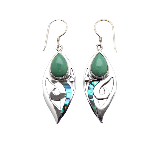 (379BVAPAUA) Tear Drop Variscite & Paua Silver Earrings