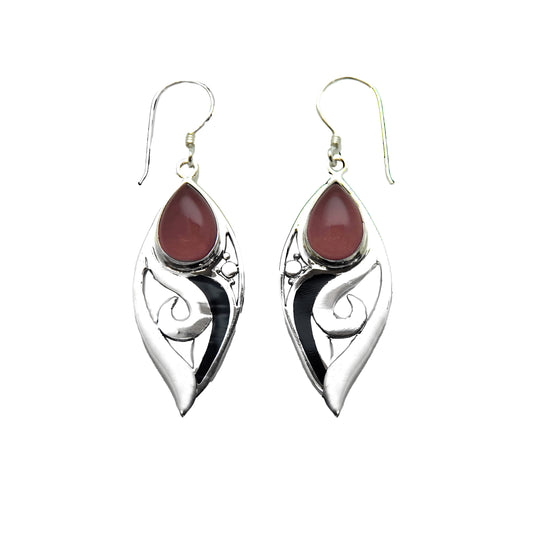 (379BCADK) Tear Drop Carnelian and dark Resin inlay sterling earrings