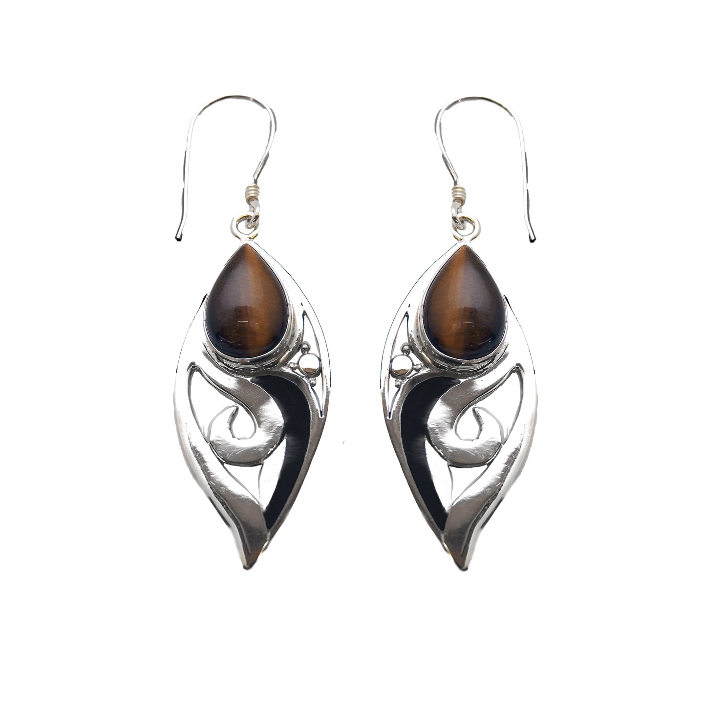 (379BTEDK) Tear Drop Tiger Eye and dark resin silver earring