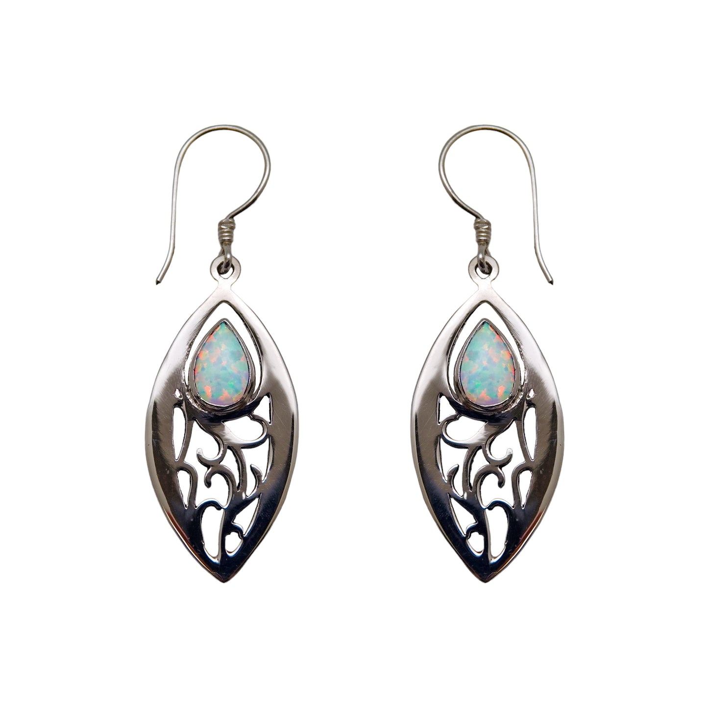 (380BOPS) Silver earring with pear shape opal (created)