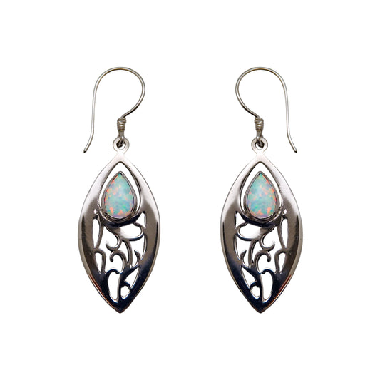 (380BOPS) Silver earring with pear shape opal (created)