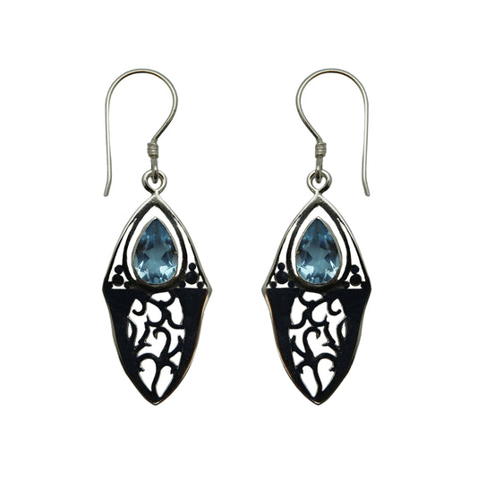 (381BBT)Tear Drop Blue Topaz Earring