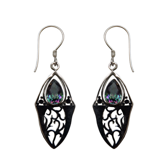 (381BMT) Silver earring in pear shape mystic topaz