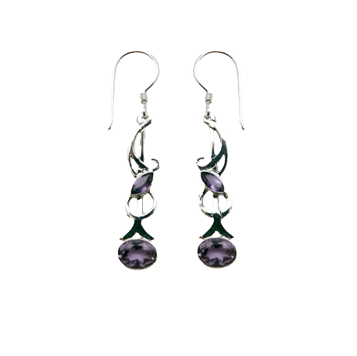 (382BAM) Silver multi stone earring in amethyst.