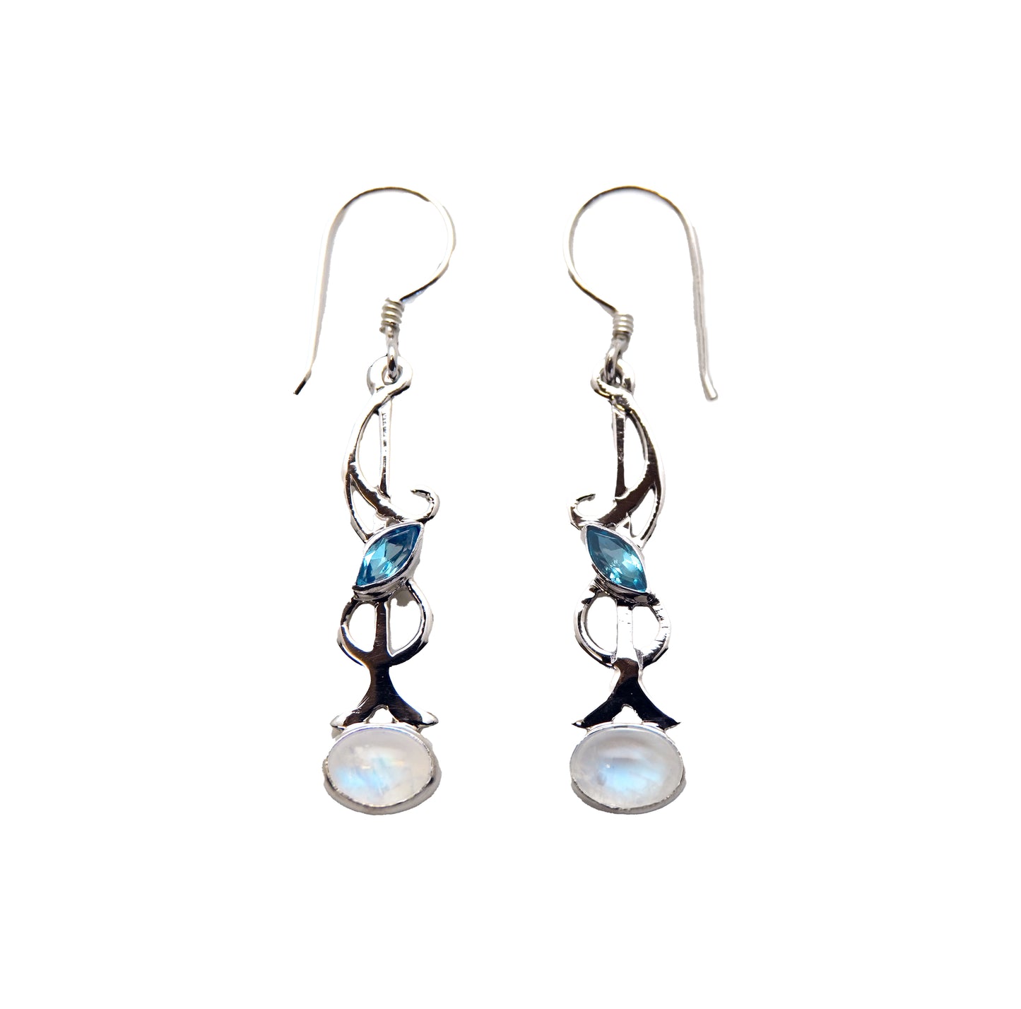 (382BBTBMS) SILVER EARRING IN BLUE MOONSTONE WITH BLUE TOPAZ ACCENT.