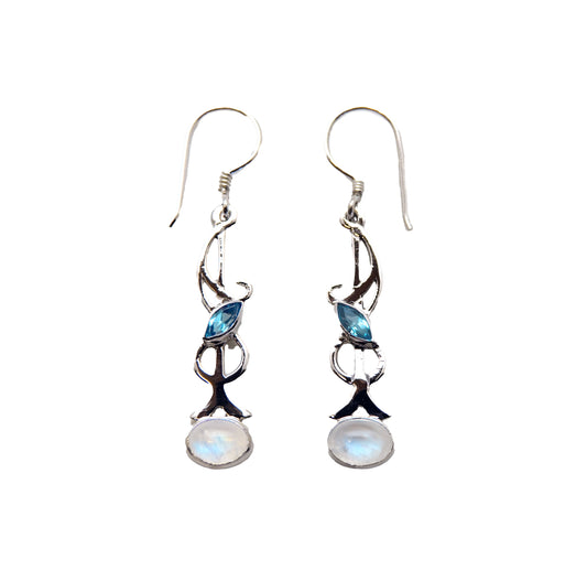 (382BBTBMS) Silver Earring in Blue Moonstone with Blue Topaz Accent