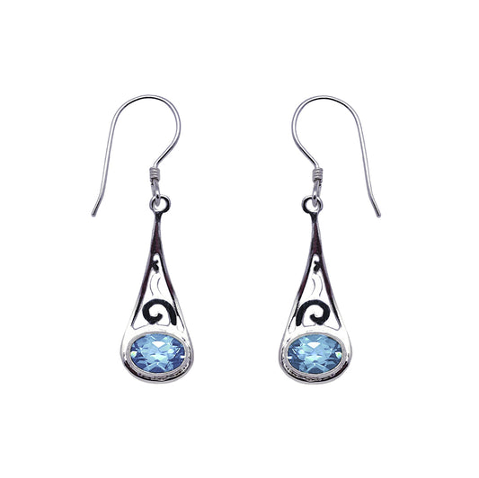 (383ABT) Blue Topaz Silver Earrings