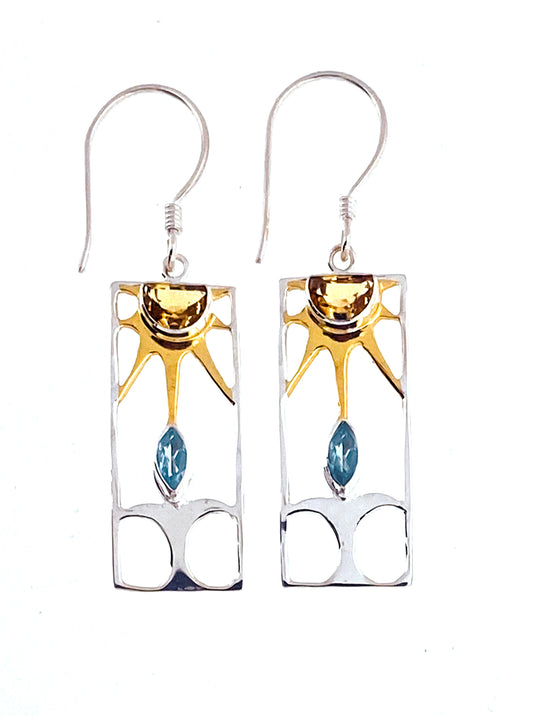 (389CIBT) Citrine & Swiss Blue Topaz Earrings