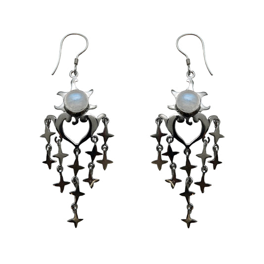 (394BBMS) Bold celestial chandelier earring blue moonstone