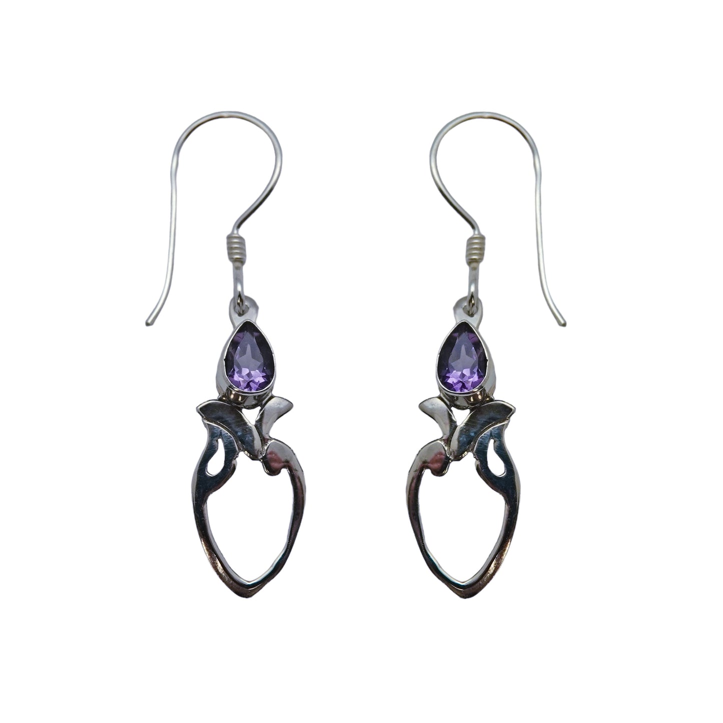 (396BAM) Amethyst Open Leaf Earrings