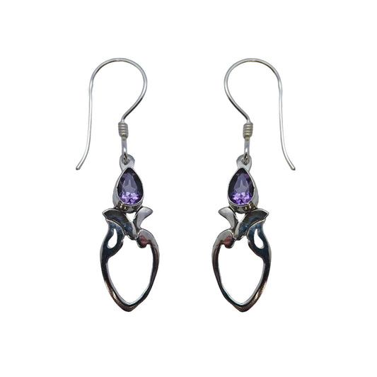 (396BAM) Amethyst Open Leaf Earrings