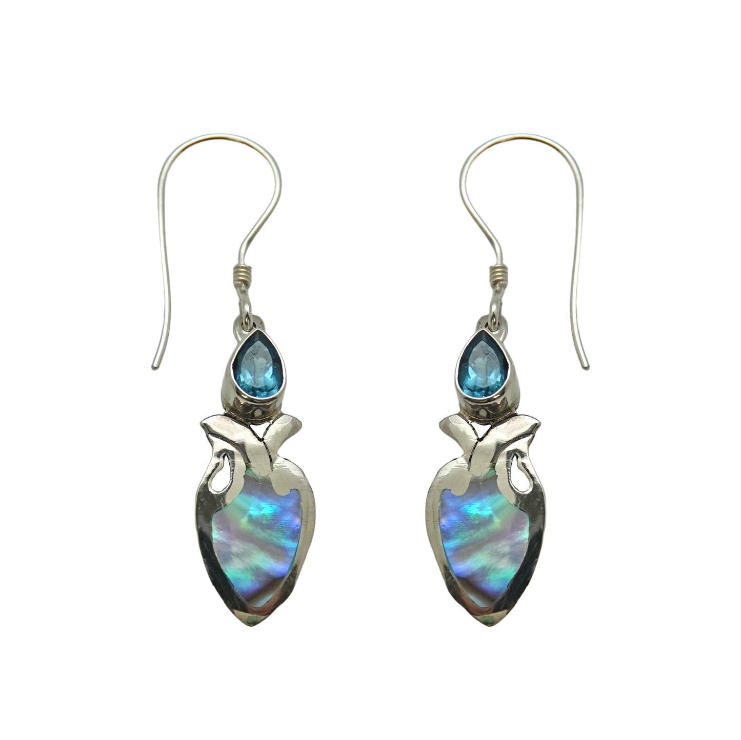 (396BBTPAUA) Drop earring in Blue Topaz and Paua Shell