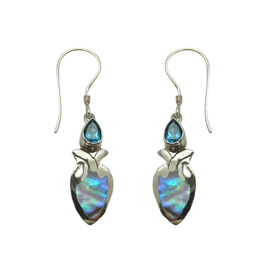 (396BBTPAUA) Drop earring in Blue Topaz and Paua Shell