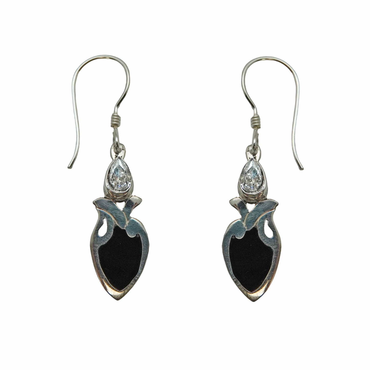 (396BCZDK) Drop earring in sterling silver with cz and resin