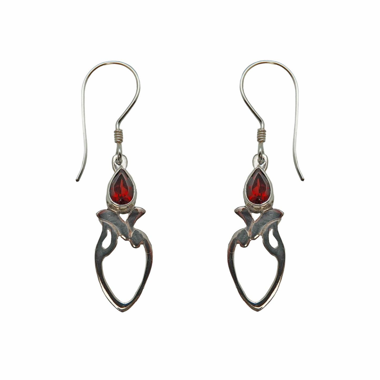 (396BGA) Garnet Open Leaf Earrings