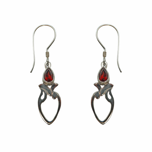 (396BGA) Garnet Open Leaf Earrings