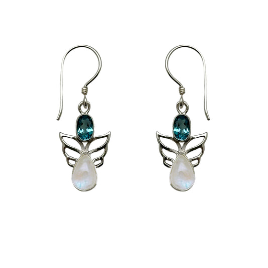 (359BBTBMS) Blue topaz and blue moonstone angel earring