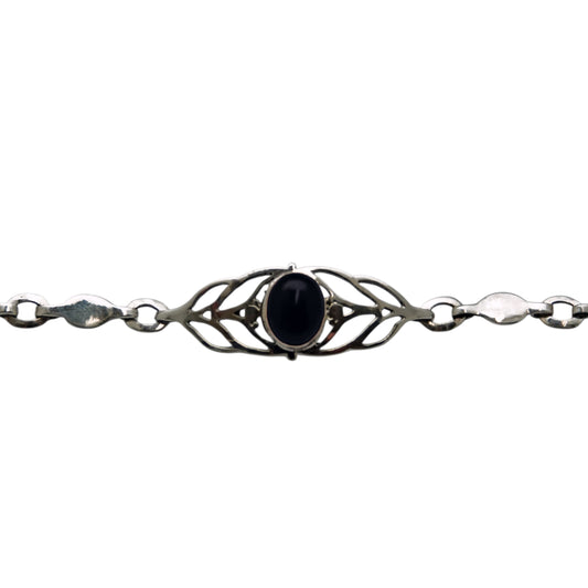 (534EONBT) Onyx with Blue Topaz accents Link Bracelet