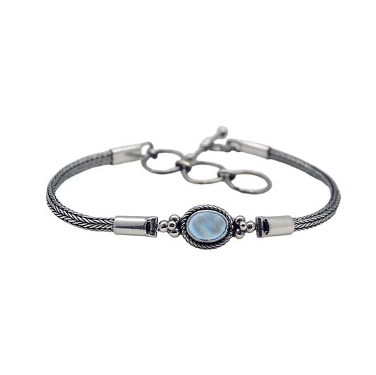 (542CBMS) Blue Moonstone Sterling Snake  Chain Bracelet