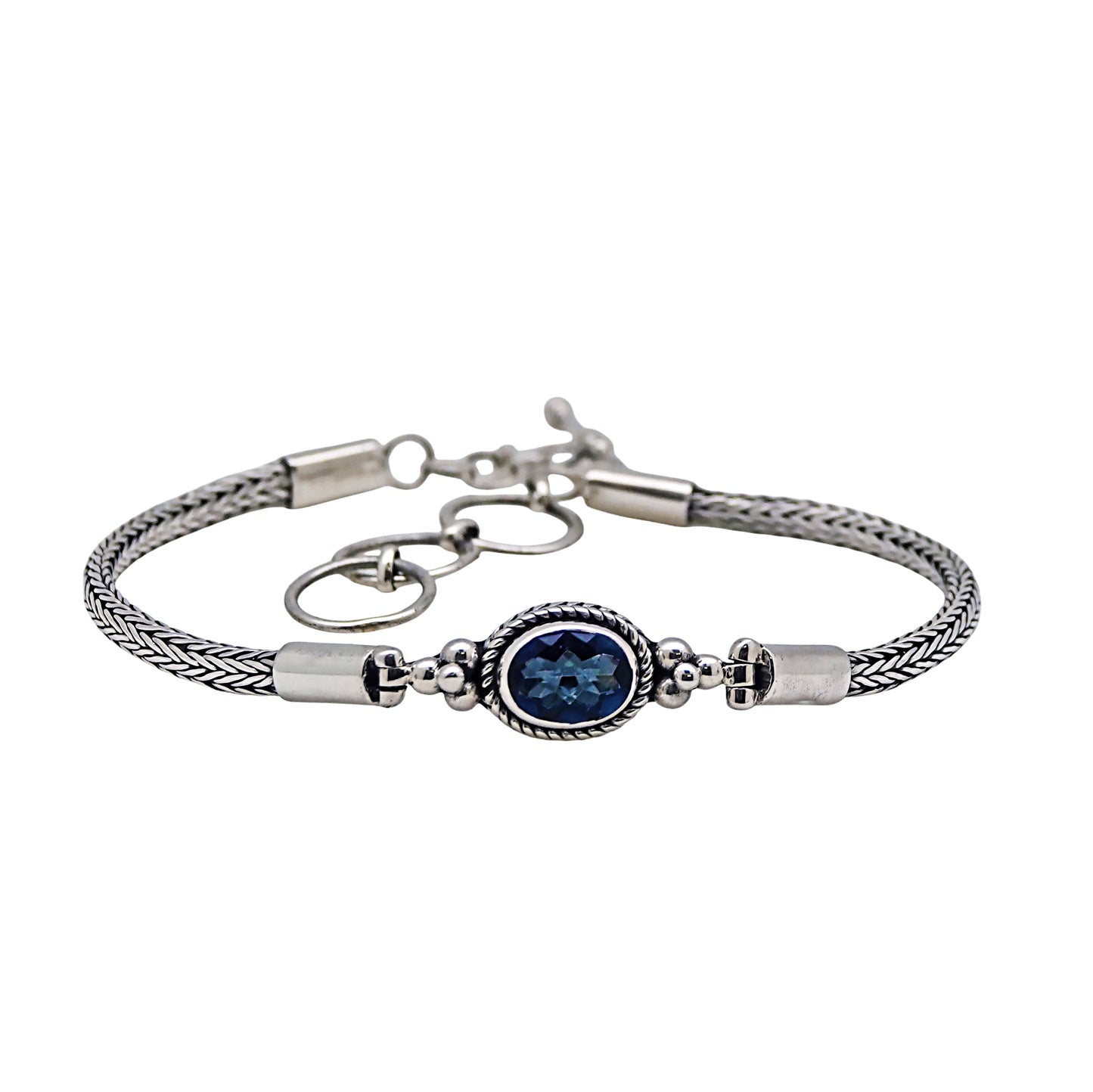 (542CBQ) Blue Quartz Sterling Snake Chain Bracelet