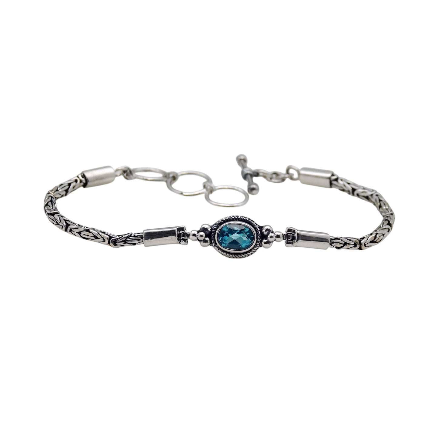 (542CBT) Sterling Silver Byzantine Link Gemstone Bracelet