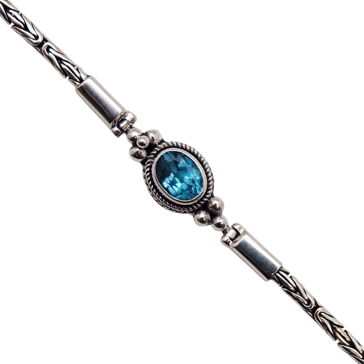 (542CBT) Sterling Silver Byzantine Link Gemstone Bracelet