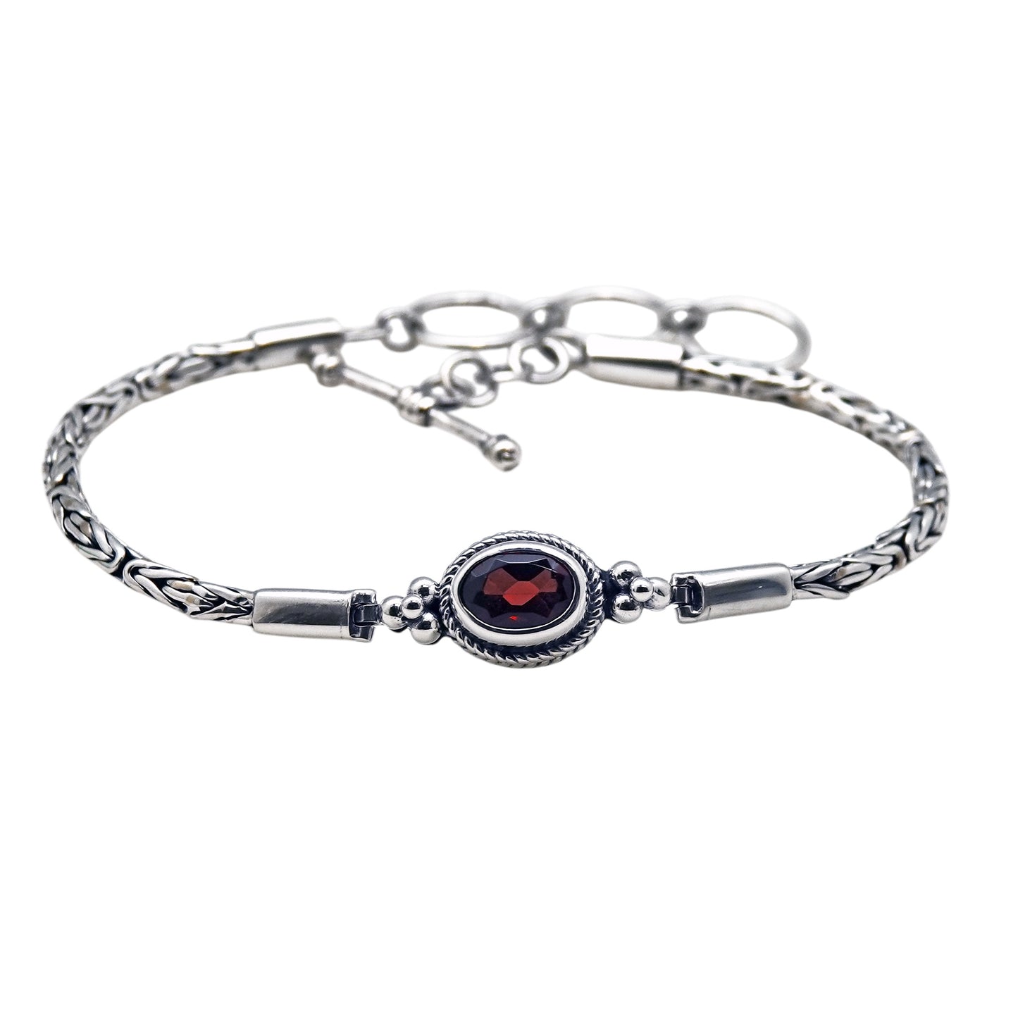 (542CGA) Sterling Silver Byzantine Link Gemstone Bracelet