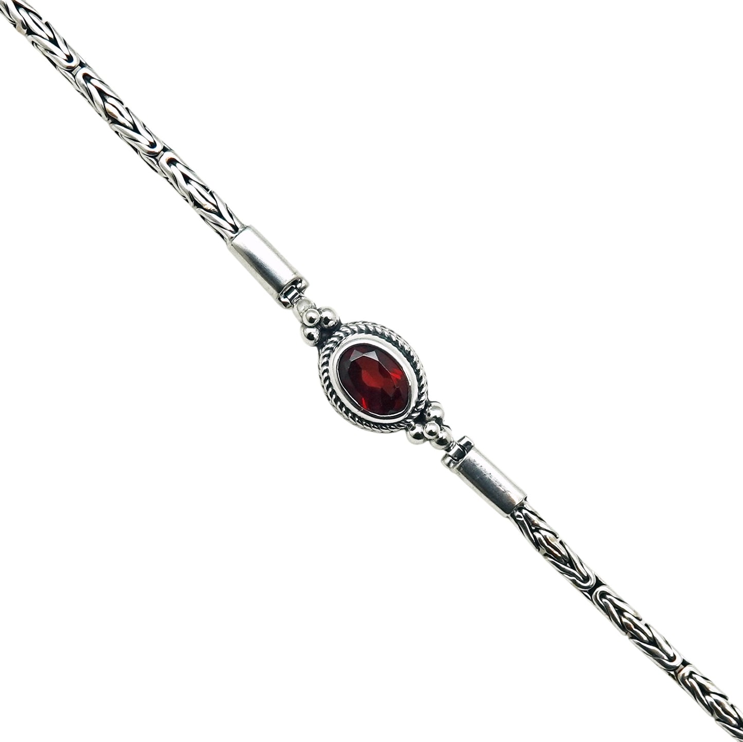 (542CGA) Sterling Silver Byzantine Link Gemstone Bracelet