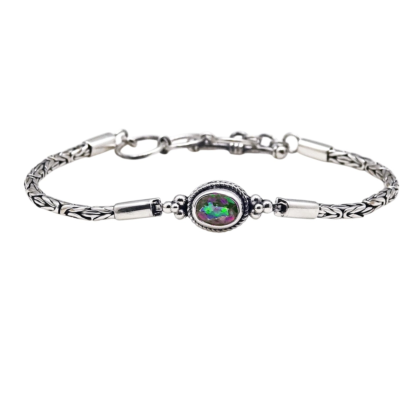 (542CMT) Sterling Silver Byzantine Link Gemstone Bracelet