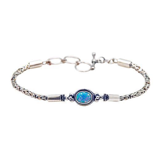 (542COPSB) Silver Byzantine Link Gemstone Bracelet