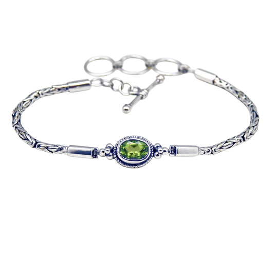 (542CPE) Sterling Silver Byzantine Link Gemstone Bracelet.