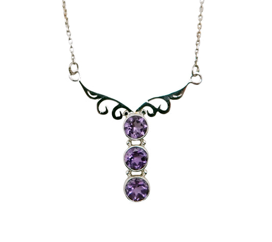 (692EAM) Triple Amethyst sterling necklace