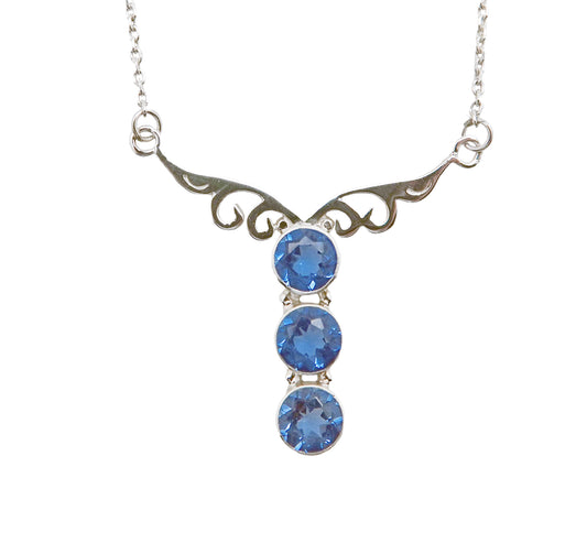 (692EBQ) Triple Blue Quartz sterling necklace