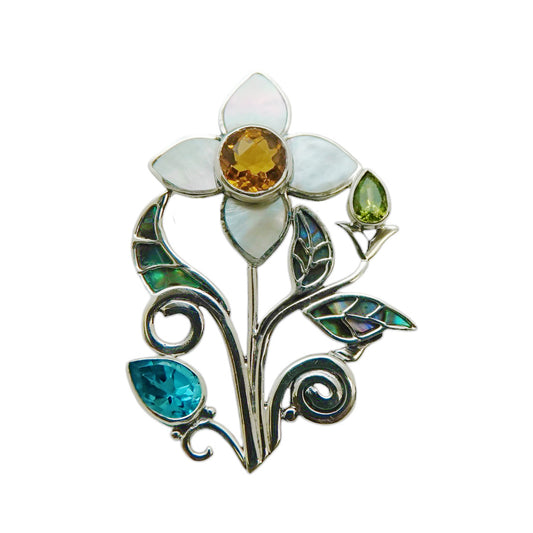 (693ECIBTPE) Multi Colored Silver Pendant With Citrine Center Stone