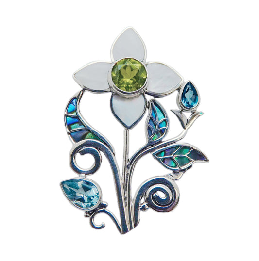 (693EPEBTBT) Silver Floral Pendant Multistone