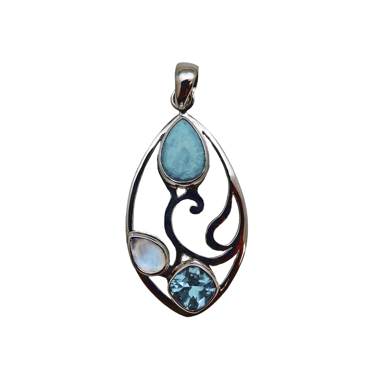 (695DLARBTBMS) Larimar Pendant with Blue Topaz & Blue Moonstone