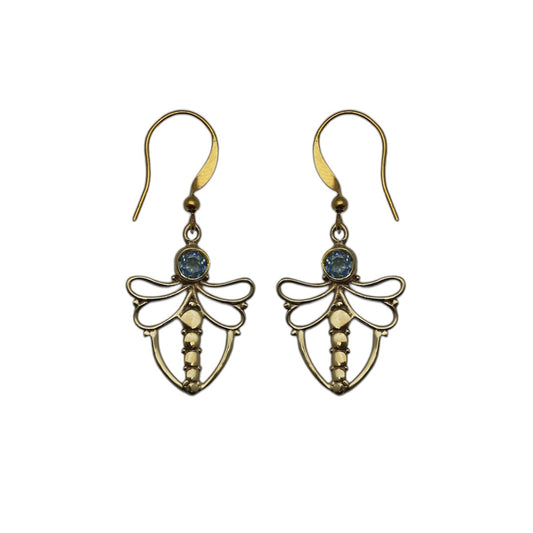 (BR101BQ) Gold Tone Blue Quartz Dragonfly Earrings
