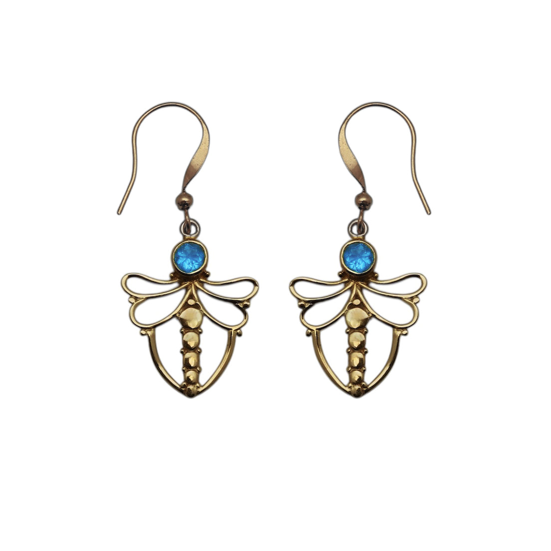 (BR101BT) Gold Tone Blue Topaz Dragonfly Earrings