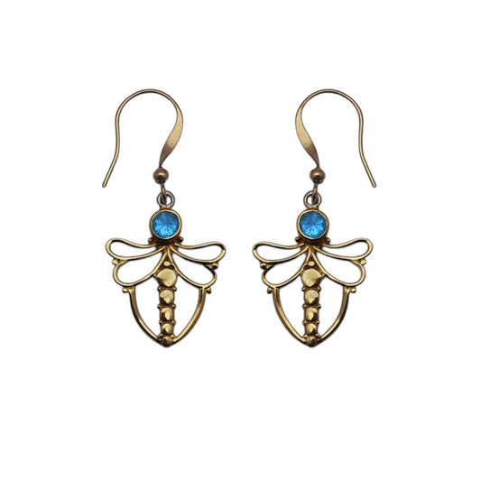 (BR101BT) Gold Tone Blue Topaz Dragonfly Earrings