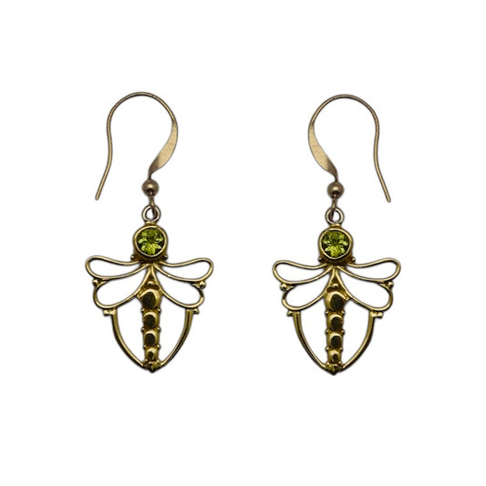 (BR101PE) GOLD TONE PERIDOT DRAGONFLY EARRINGS