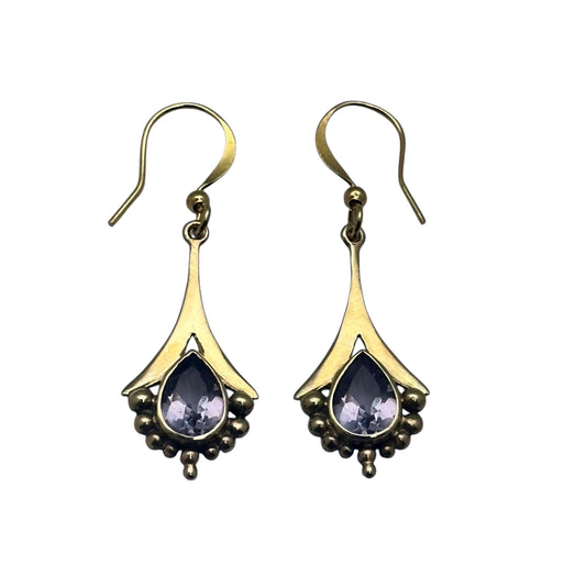 (BR102AM) Amethyst Gold tone Fan Earrings