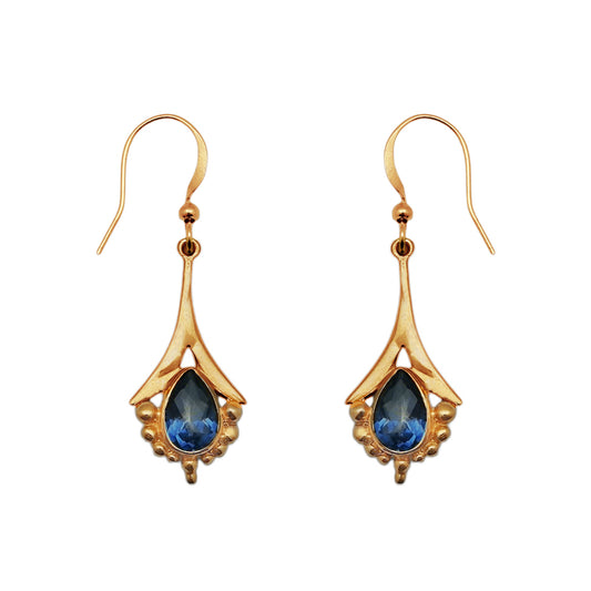(BR102BQ) Blue Quartz Gold tone Fan Earrings