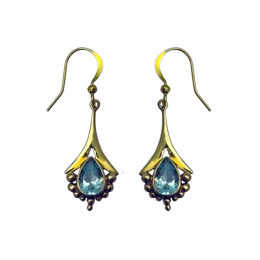 (BR102BT) Blue Topaz Gold tone Fan Earrings