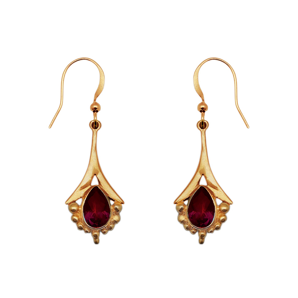 (BR102GA) Garnet Gold tone Fan Earrings