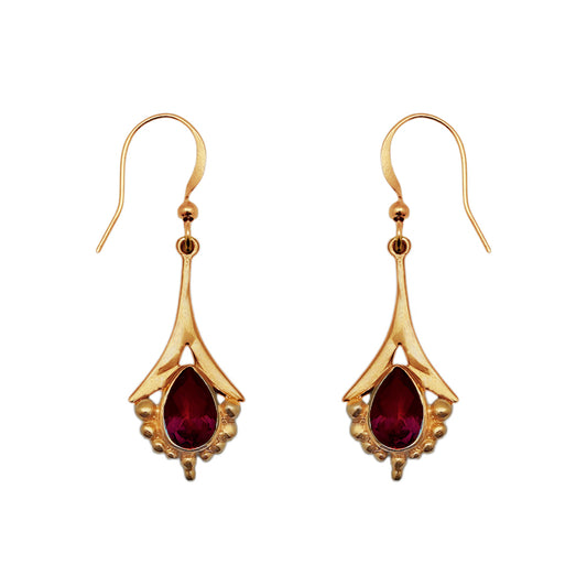 (BR102GA) Garnet Gold tone Fan Earrings