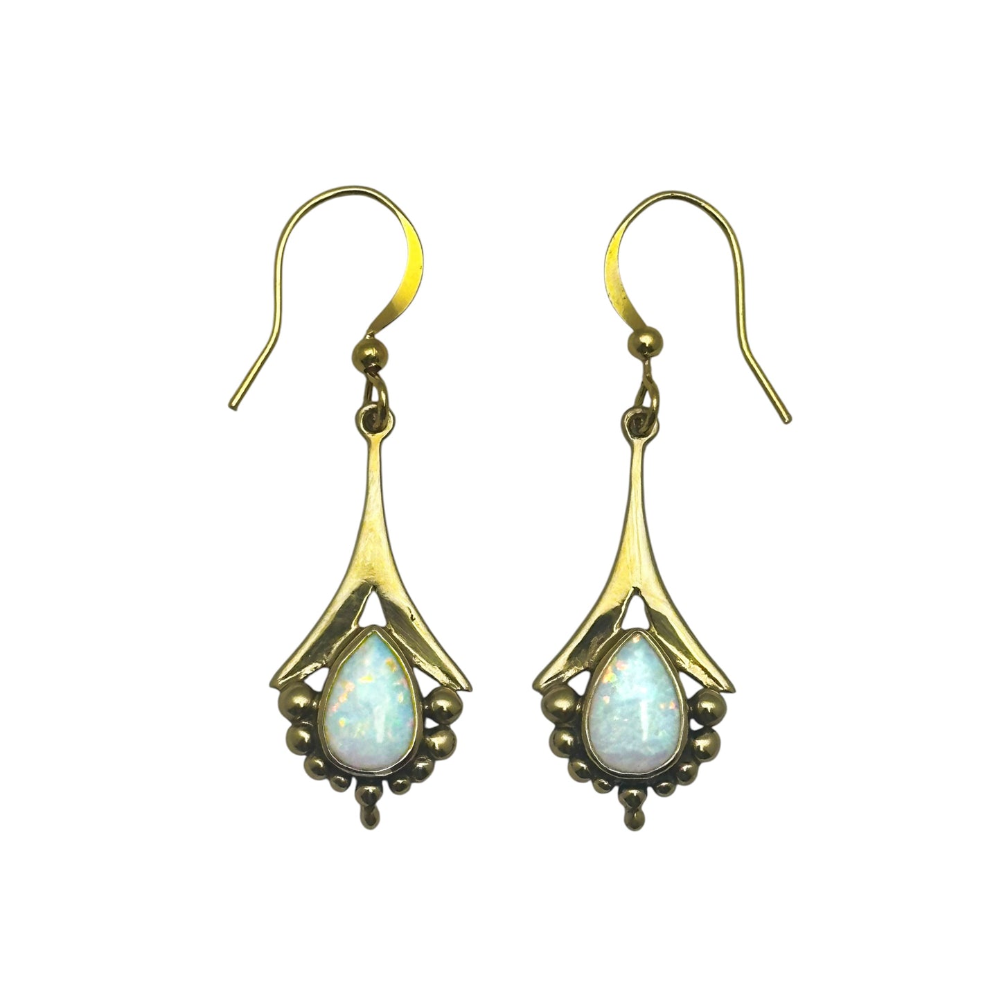 (BR102OPS) White Opal Gold tone Fan Earrings