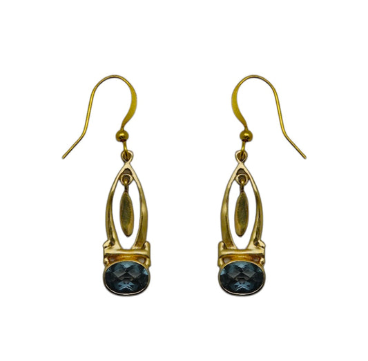 (BR106BQ)  Gilded Marquise Blue Quartz Drops