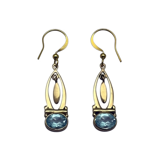 (BR106BT) Gilded Marquise with Blue Topaz Drops