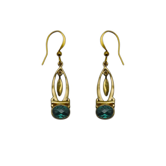 (BR106GQ)  Gilded Marquise Green quartz Drops